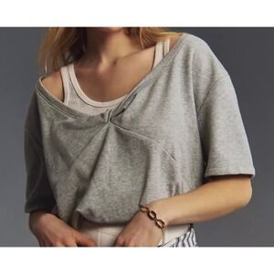 Anthropologie‎ Peekaboo Grey Cropped Sweatshirt Built-in Tank Top Women's Med